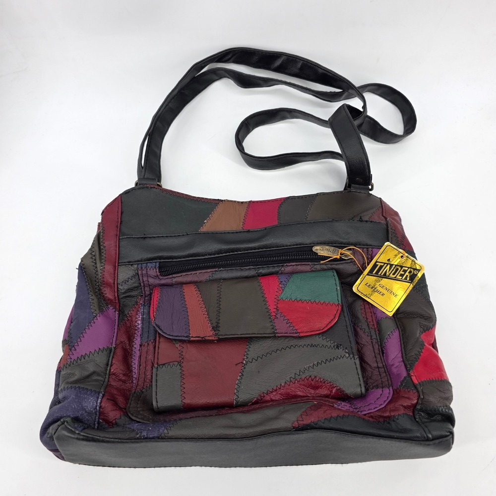 Tinder Genuine Leather Patchwork Boho Multi Color Shoulder Crossbody Bag